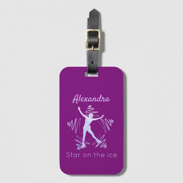 Figure skater luggage tag star ice purple crystal (Front Vertical)