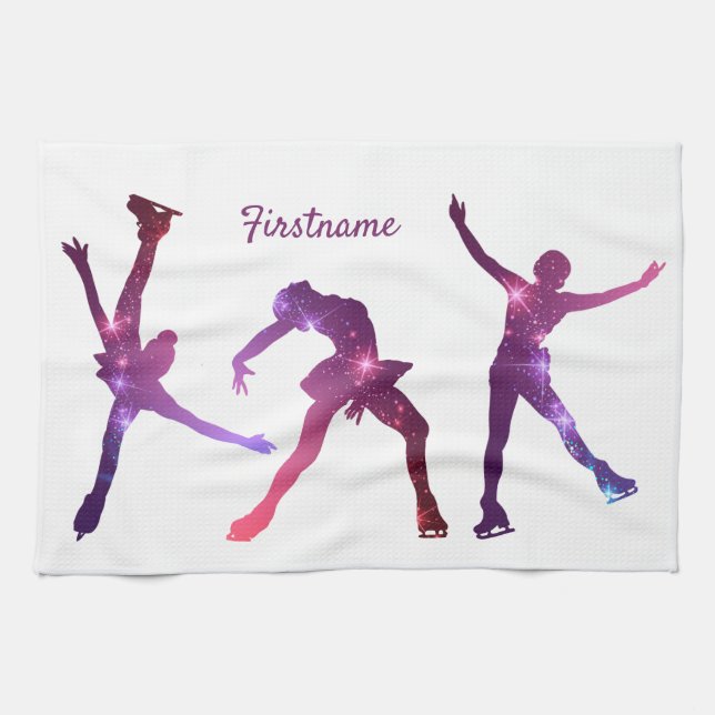 Figure skater Pink Purple star - ice skate towel (Horizontal)