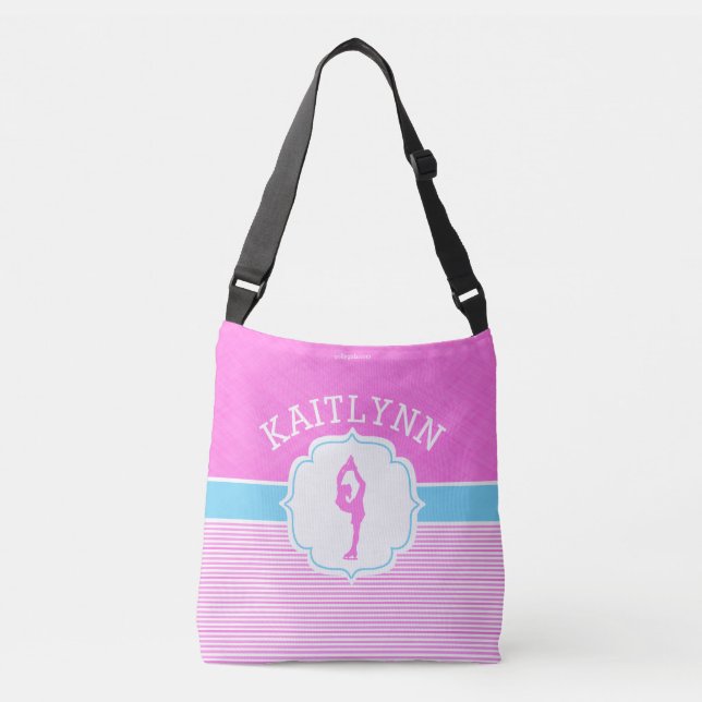 Figure Skater Pink Stripes with Baby Blue Crossbody Bag (Front)