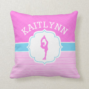 Figure Skater Pink Stripes with Baby Blue Cushion