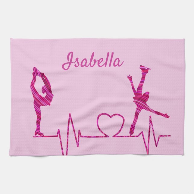 Figure Skater Towel blade heartbeat pink swirl (Horizontal)