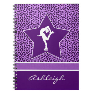 Figure Skater w/ Purple Cheetah Print and Monogram Notebook