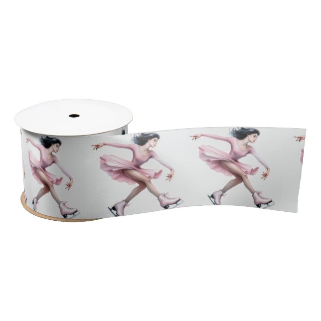 Figure Skater With Pink Ice Skates Satin Ribbon (Spool)
