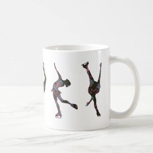 Figure Skaters, Pink, Grey Pattern Coffee Mug (Right)
