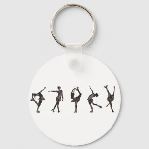 Figure Skaters, Pink, Grey Pattern Key Ring