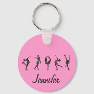 Figure Skaters, Pink, Grey Personalise Key Ring