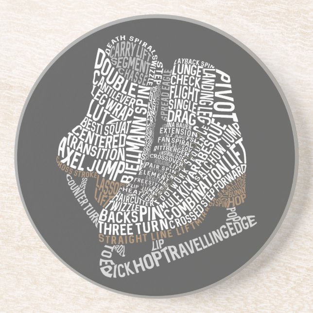 Figure Skates Word Art Ice Skating Coaster (Front)