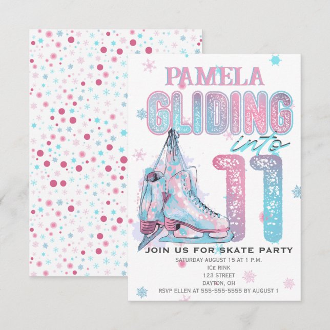 Figure Skating 11th Birthday Party invitation (Front/Back)
