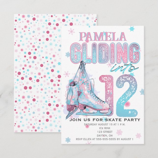 Figure Skating 12th Birthday Party invitation (Front/Back)