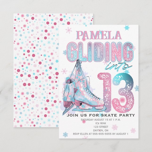Figure Skating 13th Birthday Party invitation (Front/Back)