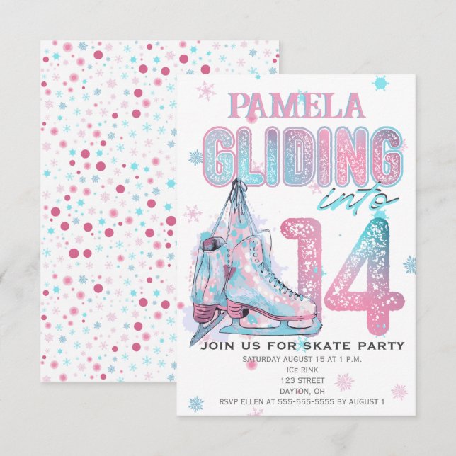 Figure Skating 14th Birthday Party invitation (Front/Back)