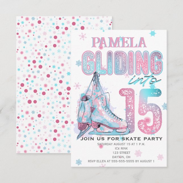 Figure Skating 15th Birthday Party invitation (Front/Back)