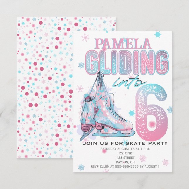 Figure Skating 6th Birthday Party invitation (Front/Back)