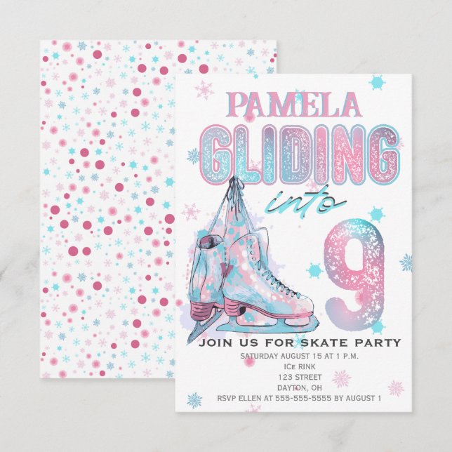 Figure Skating 9th Birthday Party invitation (Front/Back)