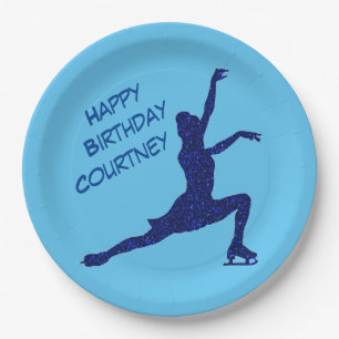 Figure Skating Birthday Blue Sparkle Party Plates