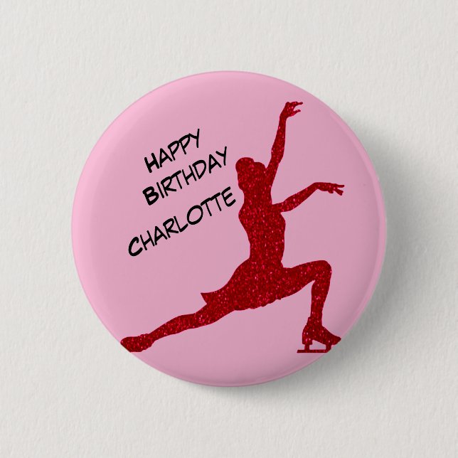 Figure Skating Birthday Pink / Red Paper   6 Cm Round Badge (Front)