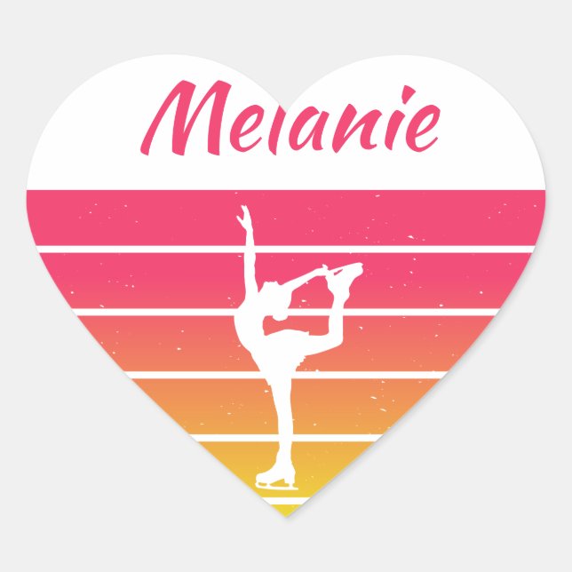 Figure Skating Girl customise name Heart Sticker (Front)