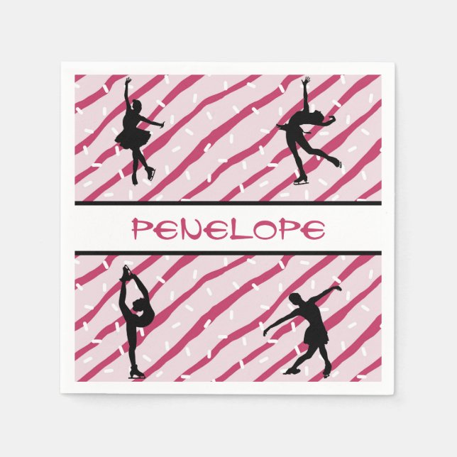 Figure Skating Girl Peppermint Sprinkle Pink Napkin (Front)
