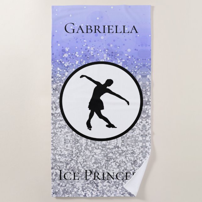 Figure Skating "Ice Princess" Sparkle Beach Towel (Front)