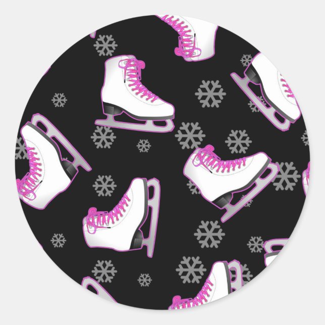 Figure Skating - Ice Skates Black and Pink Classic Round Sticker (Front)