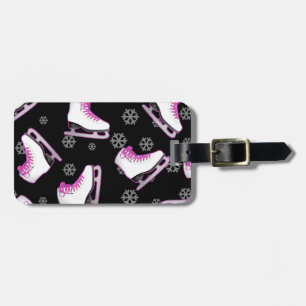 Figure Skating - Ice Skates Black and Pink Luggage Tag