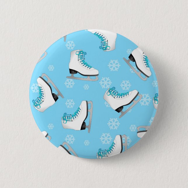 Figure Skating - Ice Skates Blue with Snowflakes 6 Cm Round Badge (Front)