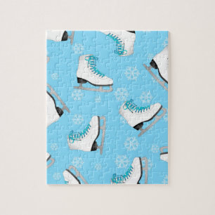 Figure Skating - Ice Skates Blue with Snowflakes Jigsaw Puzzle