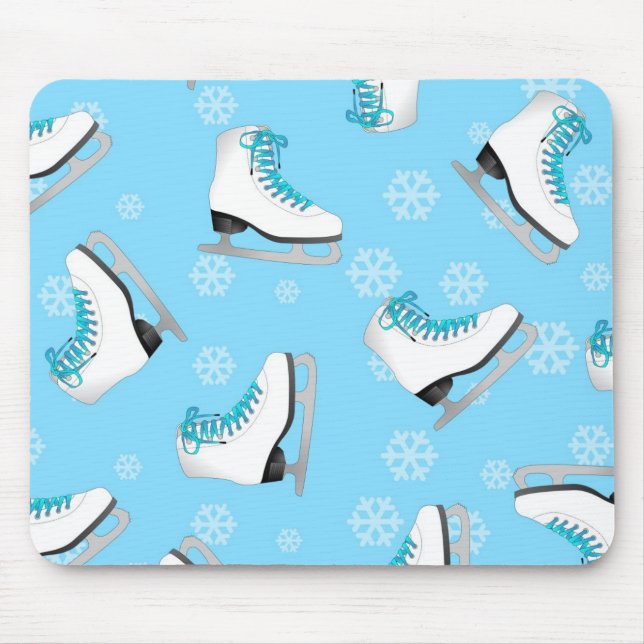 Figure Skating - Ice Skates Blue with Snowflakes Mouse Mat (Front)