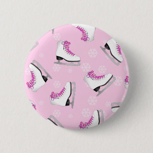 Figure Skating - Ice Skates Pink with Snowflakes 6 Cm Round Badge