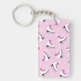 Figure Skating - Ice Skates Pink with Snowflakes Key Ring
