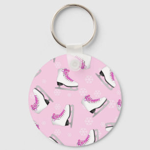 Figure Skating - Ice Skates Pink with Snowflakes Key Ring
