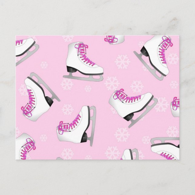 Figure Skating - Ice Skates Pink with Snowflakes Postcard (Front)