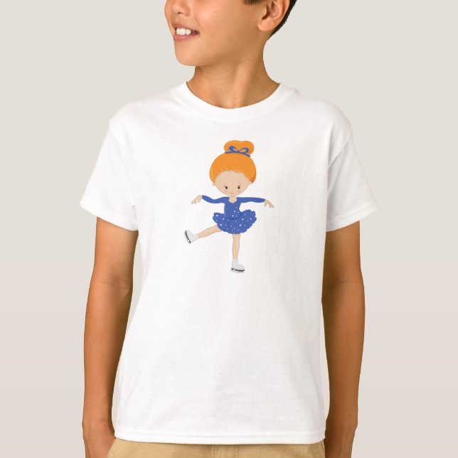 Figure Skating, Ice Skating Girl, Orange Hair T-Shirt (Front)