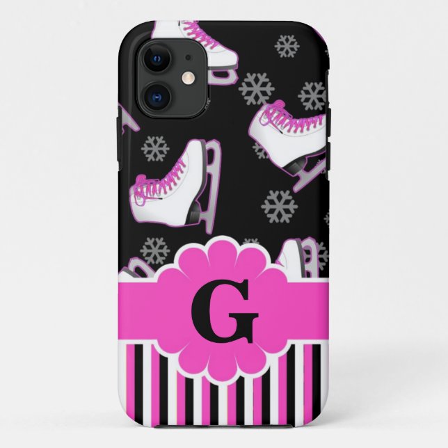 Figure Skating Pink & Black Custom Monogram Case-Mate iPhone Case (Back)