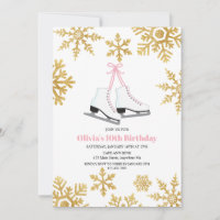 Figure Skating Pink Gold Snowflake Birthday