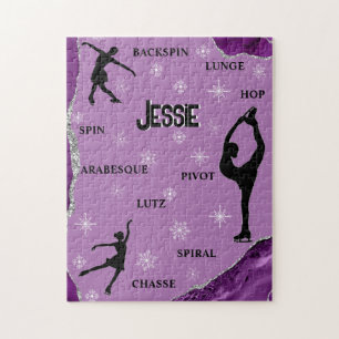 Figure Skating Snowflake Purple Marble Silver Glam Jigsaw Puzzle