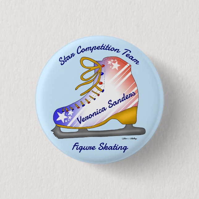 Figure Skating Stars and Stripes  3 Cm Round Badge (Front)