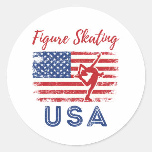 Figure Skating USA American Flag Ice Skater Classic Round Sticker