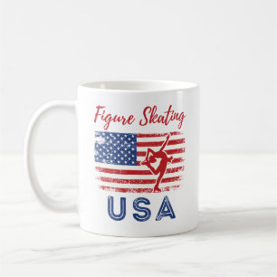 Figure Skating USA American Flag Ice Skater Coffee Mug