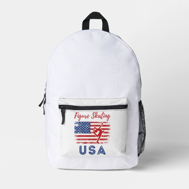 Figure Skating USA American Flag Ice Skater Printed Backpack (Front)