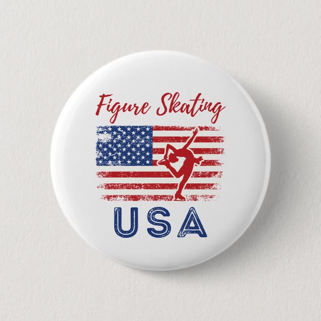 Figure Skating USA American Flag Team 6 Cm Round Badge (Front)