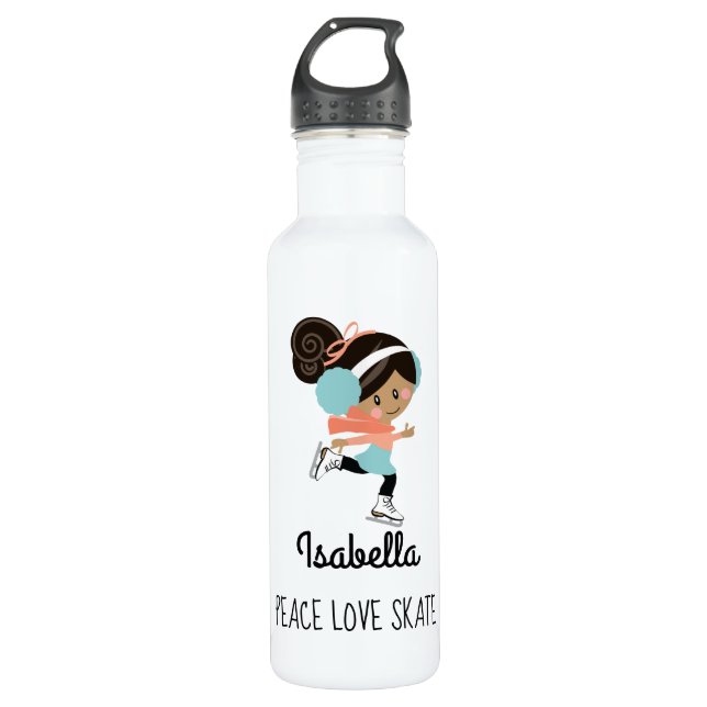Figure Skating Water Bottle Peace Love Skate Black (Front)