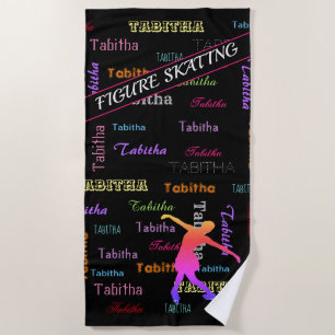 Figure Skating with Personalised Name All Over Beach Towel