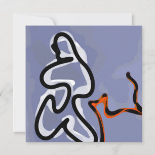 Figure with Feline: Abstract Blue, Orange, B & W