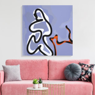 Figure with Feline: Abstract Blue, Orange, B & W Canvas Print