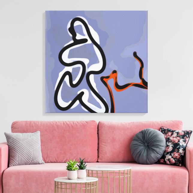 Figure with Feline: Abstract Blue, Orange, B & W Canvas Print (Insitu(LivingRoom))