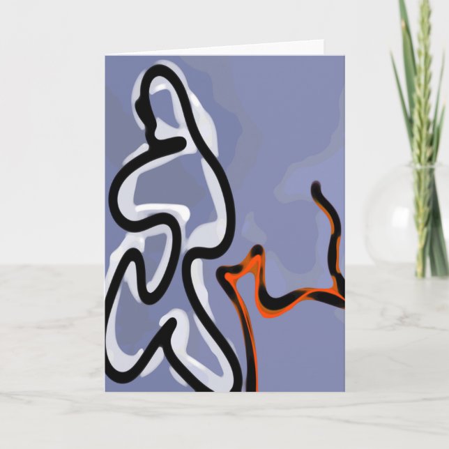 Figure with Feline: Abstract Blue, Orange, B & W Card (Front)