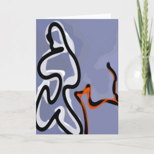 Figure with Feline: Abstract Blue, Orange, B & W Card