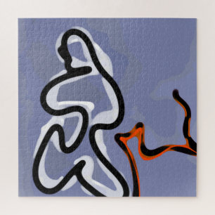 Figure with Feline: Abstract Blue, Orange, B & W Jigsaw Puzzle