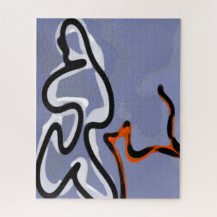 Figure with Feline: Abstract Blue, Orange, B & W Jigsaw Puzzle